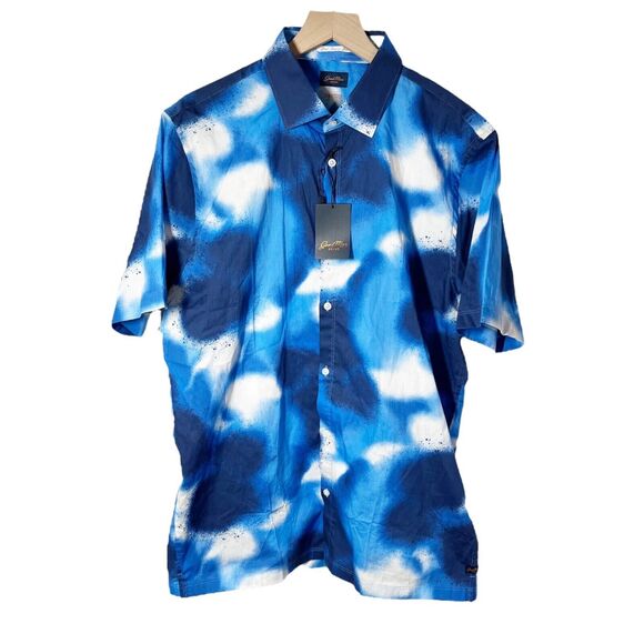 Good Man Brand Mens Shirt XL Blue‎ Short Sleeve Button Up Tie-Dye Cotton Blend - Picture 1 of 9